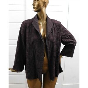 Eileen Fisher Brown Embroidered Lightweight Open Jacket sz XL‎